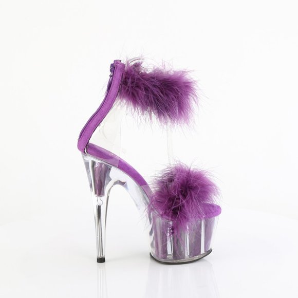 Pleaser Adore 724F Purple Marabou Platform Heels Sandal - Picture 2 of 5